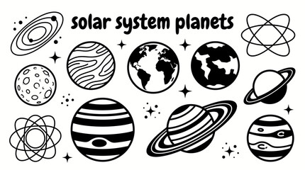 solar system planets featuring Mercury Venus Earth Mars Jupiter Saturn Uranus Neptune and planetary orbit diagrams set for astronomy education aerospace science © Evan