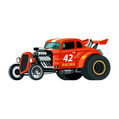 Fototapeta premium Vibrant Orange Hot Rod Car with Racing Number 42 - Vector Illustration