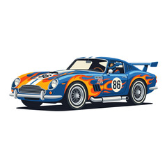 Fototapeta premium Vintage Blue Race Car with Fiery Flames and Number 86 Graphic