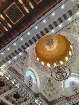 Architectural details of a modern mosque interior with Islamic art - Sendayan Mosque. 