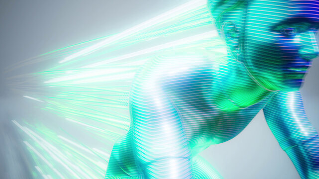 Conceptual 3D illustration of a cyclist motion design