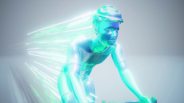 Conceptual 3D illustration of a cyclist motion design