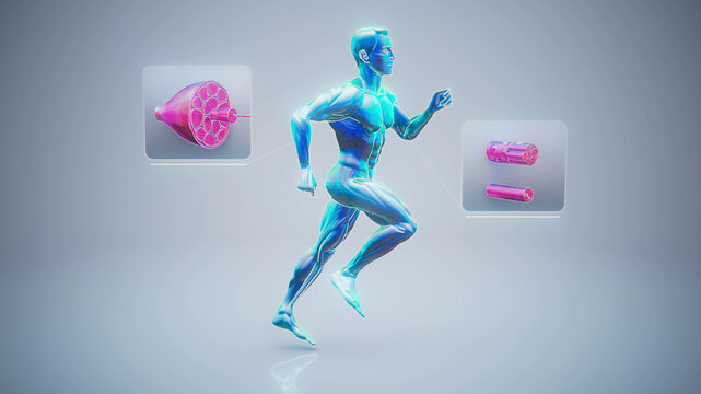 Conceptual 3D illustration of an anatomical muscle man