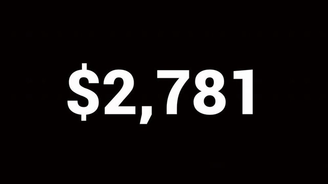 Increase counting numbers with dollar sign 0 to 5000.amount money counter animation with alpha channel in 4k.Concept of money and currency.