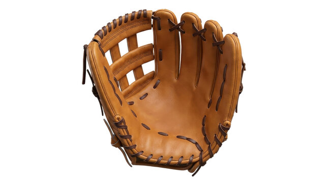 Baseball fielding glove with detailed stitching and lacing on transparent background catcher mitt equipment sports gear