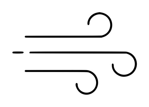 Hand drawn wind breeze lines swirl curls flowing air movement minimalist black vector icon illustration isolated on white background