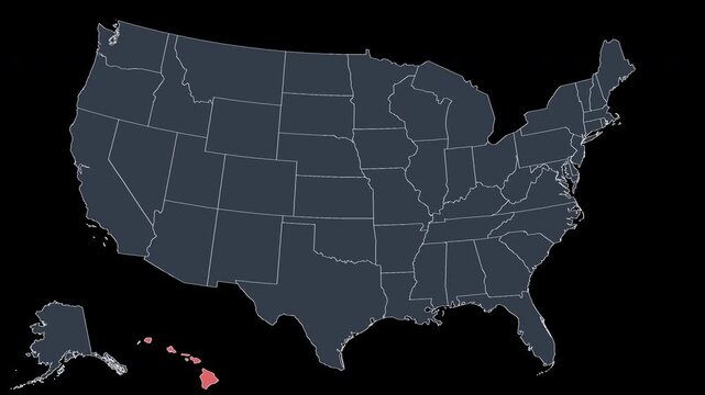 Hawaii Flashing Red on US Election Map Animation Alpha 4K