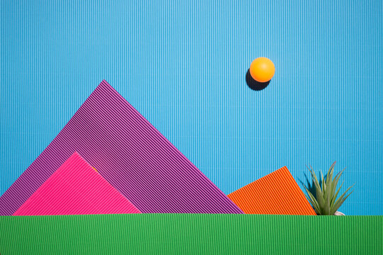 Scenery from sheets of colored paper and pepper bush