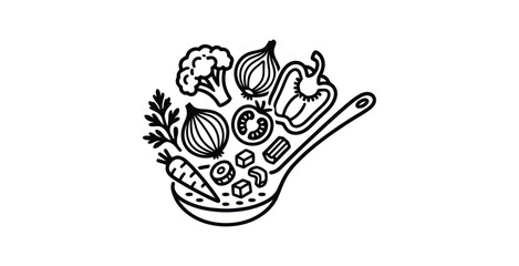 Obraz premium Vegetables in Cooking Spoon Vector Illustration