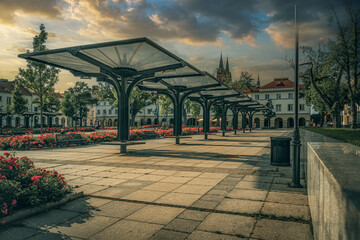 Old Market Square in Łódź with Modern Architecture and Blooming Flower Beds on a Sunny Day © Senatorek
