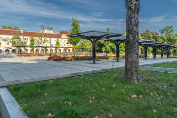 Old Market Square in Łódź with Modern Architecture and Blooming Flower Beds on a Sunny Day © Senatorek