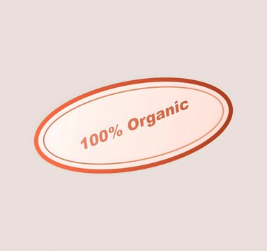 Red oval badge with 100 percent organic text label for natural food and healthy product certification and eco friendly branding