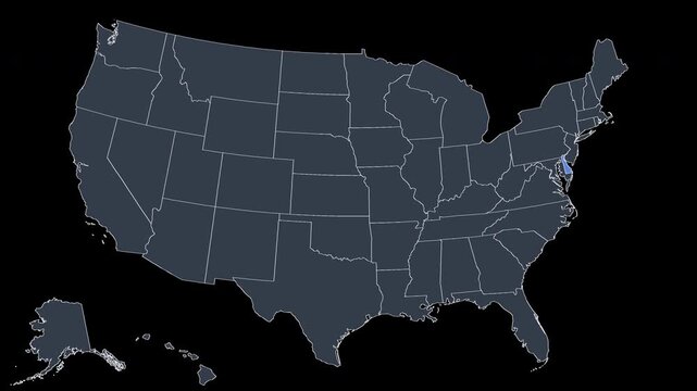 Delaware Flashing Blue on US Election Map Animation Alpha 4K