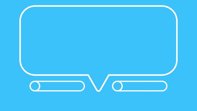 Modern white outline speech bubble animation on bright blue background. Minimalist chat dialog lower third motion graphic element for video overlay.