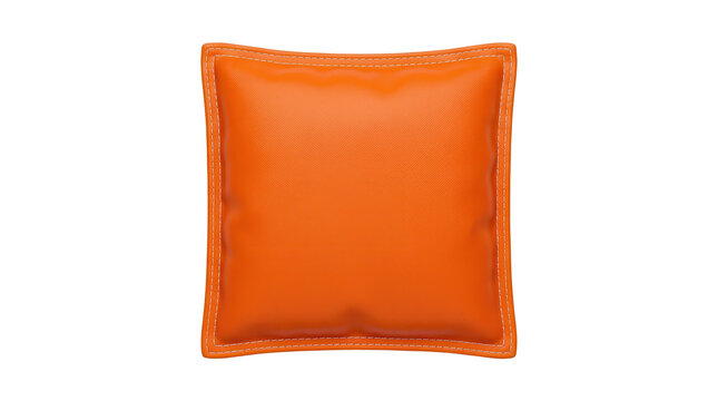 Orange square bean bag marker with stitched edging on transparent background cornhole toss game sports equipment