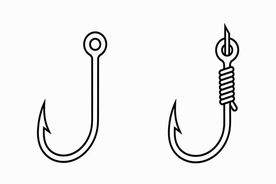 Fishing hooks black line art illustration on a white background for angling concepts bait black and white