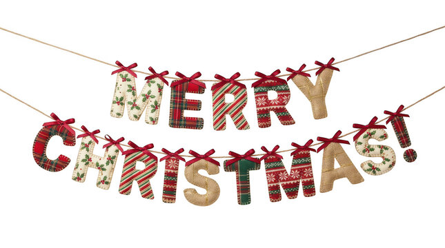 Merry christmas festive banner with red and green letters isolated on transparent background