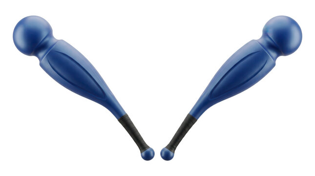 Two rhythmic gymnastics clubs with rounded ends and textured grips on transparent background sports equipment apparatus
