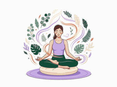 Isolated Mindful Meditation Lotus Pose Mental Health Vector Illustration