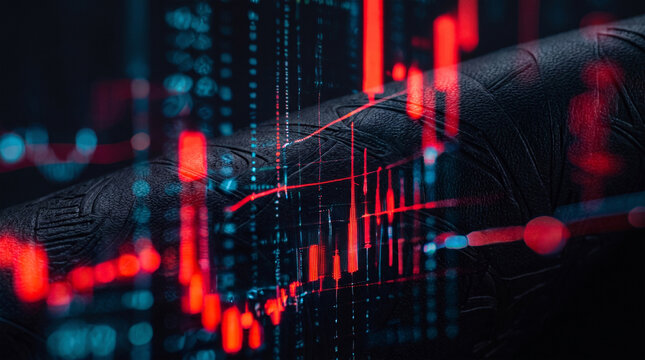 Stock market chart with glowing candlesticks