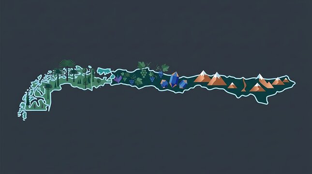 Stylized Map of Chile with Regional Icons Illustration