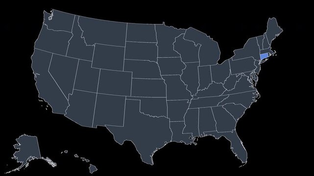 Connecticut Flashing Blue on US Election Map Animation Alpha 4K