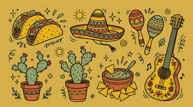 Minimalist Cute Mexican Street Food Culture Graphic Icon Asset