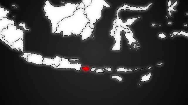 Bali Province Highlighted in Red on Indonesia Map Dark Background Animation