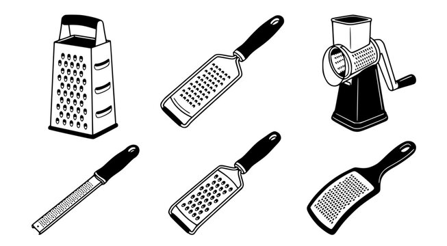 Collection of Kitchen Graters and Handheld Food Shredding Tools Vector Set