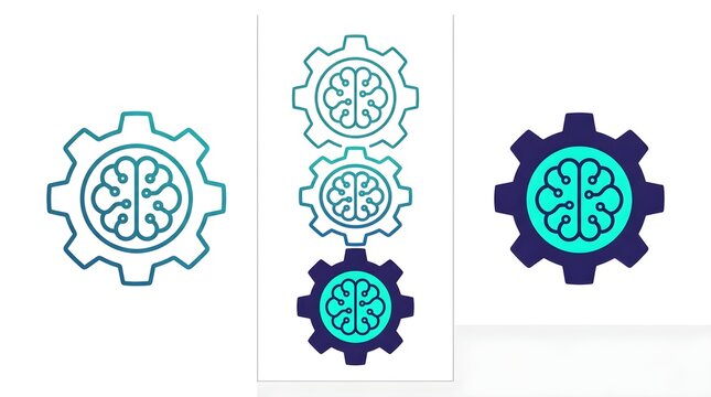 Artificial intelligence brain gear icon set for technology machine learning vector