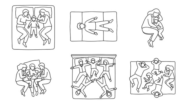 Set of human silhouette outlines for architectural drafting and scale reference, flat line drawings of people in various poses for interior design