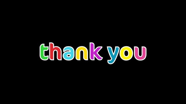 Colorful thank you text isolated on a black background.