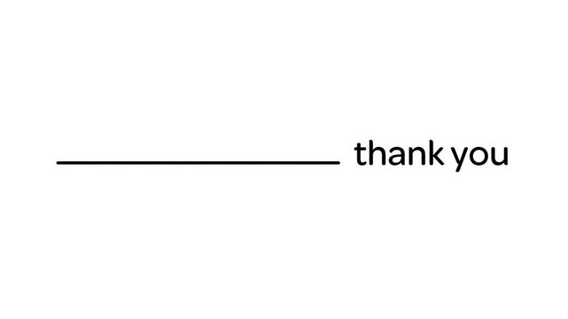Minimalist thank you text with a horizontal line on a white background.