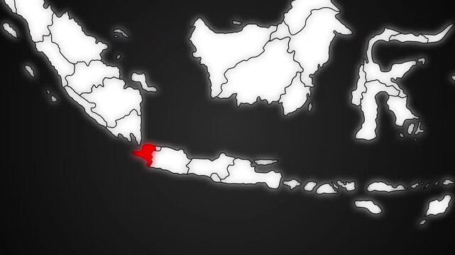Banten Province Highlighted in Red on Indonesia Map Dark Background Animation