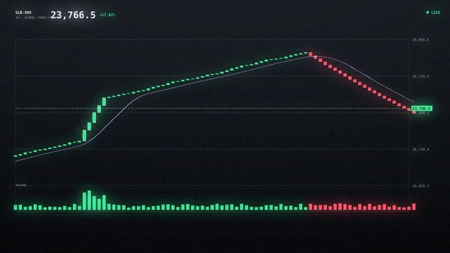 Financial stock market chart showing a strong bullish uptrend with green candlestick patterns on a dark digital interface