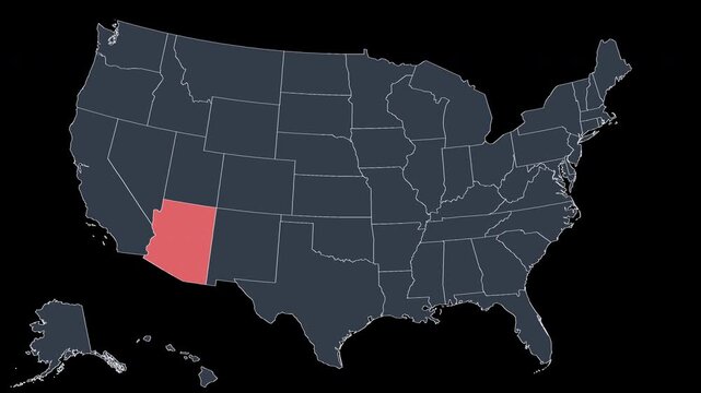 Arizona Flashing Red on US Election Map Animation Alpha 4K