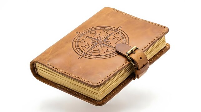 Vintage leather journal with embossed compass design