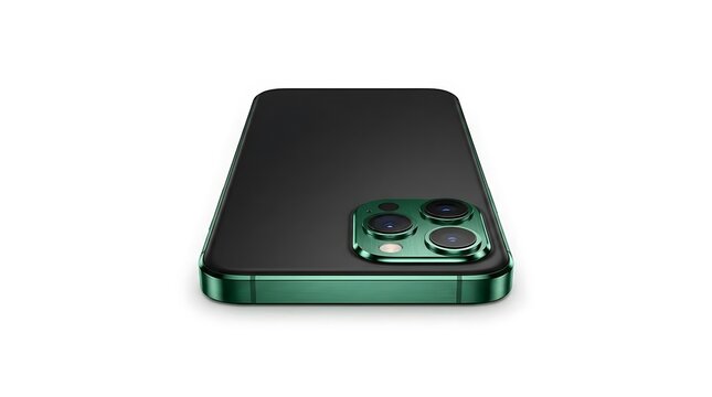 Dark green modern smartphone back with camera lenses.