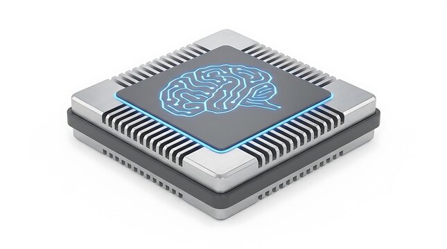 AI computer chip with brain circuit symbol.
