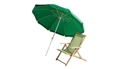 Green beach umbrella with beach chair chaise lounge vacation isolated on transparent background © Harry