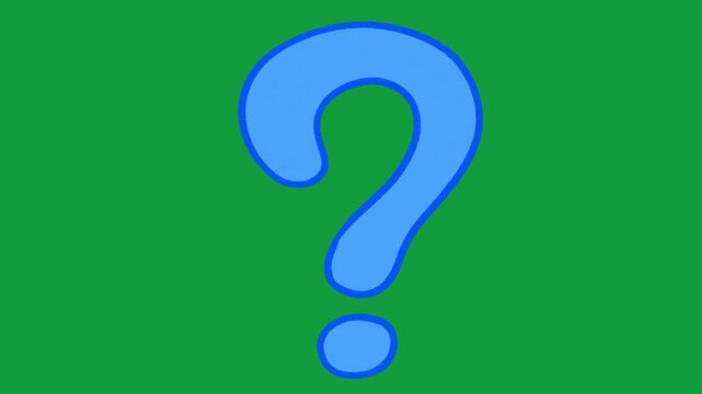 Hand Drawn Blue Question Mark Doodle Animated Symbol on Green Screen