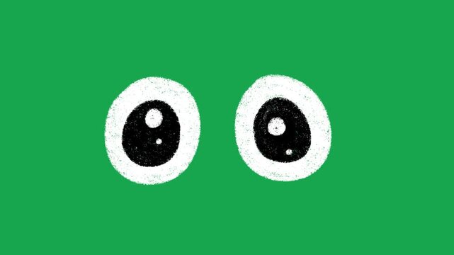 Cute Hand Drawn White Cartoon Eyes Looking Around Animated Effect on Green Screen