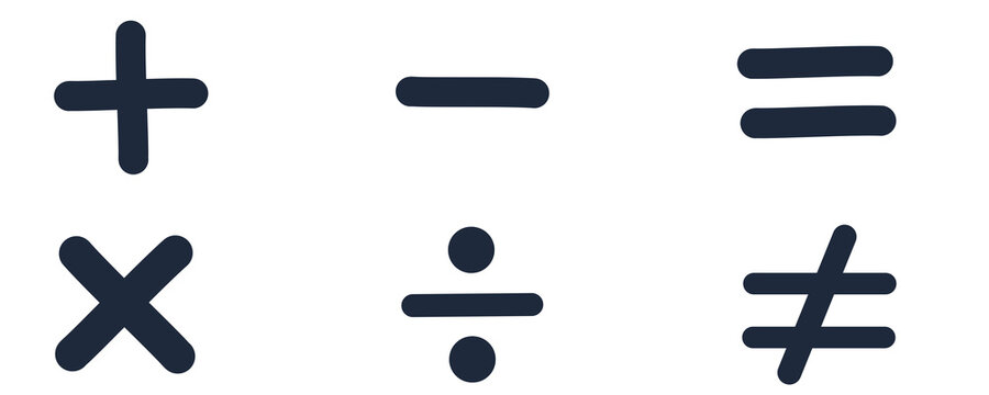 Slate Navy Math Symbols Icons Set Equal Minus Division Not Equal Plus Cross Mark PNG Vector