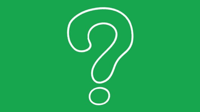 Hand Drawn White Question Mark Outline Animated Symbol on Green Screen