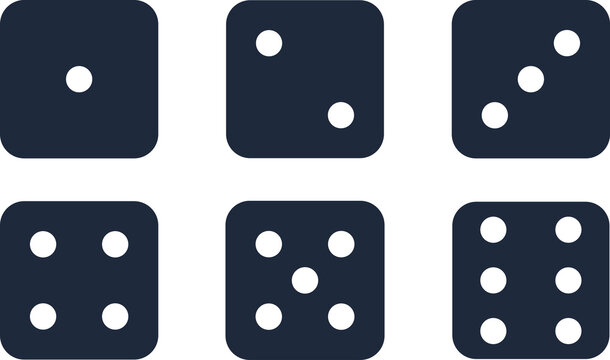 Slate Navy Dice Face Numbers One to Six Icon Set Isolated on Transparent Background PNG Gaming Symbols