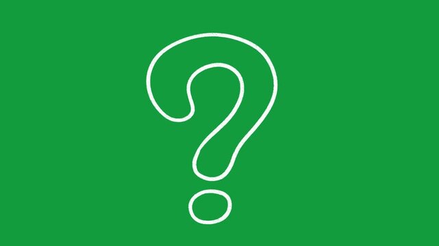Hand Drawn White Question Mark Outline Animated Symbol on Green Screen
