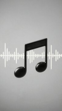 3D Rendered Black Eighth Notes Symbol with Audio Sound Wave Background
