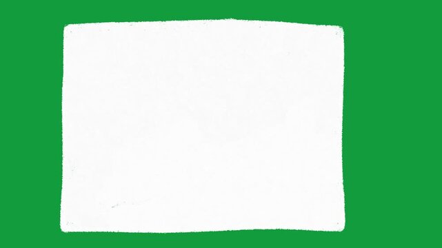 Hand Drawn White Paper Texture Frame Animated Shape on Green Screen