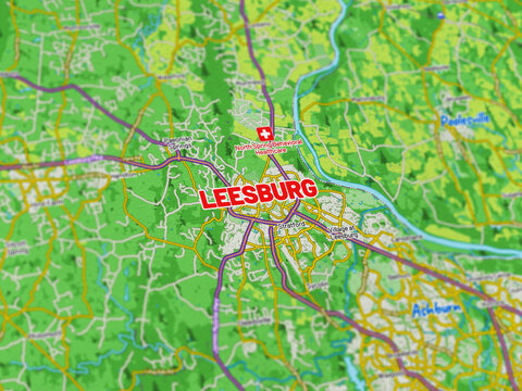Macro View of Leesburg Virginia Map Showing Detailed Streets, Roads, and Geographic Layout