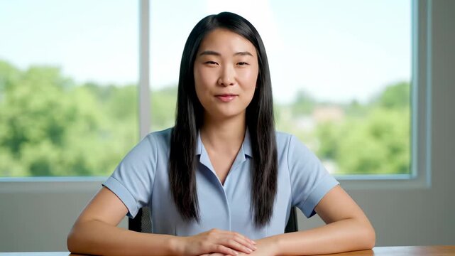 Women sit at the table with smiles on their faces, and women in the office communicate with smiles on their faces